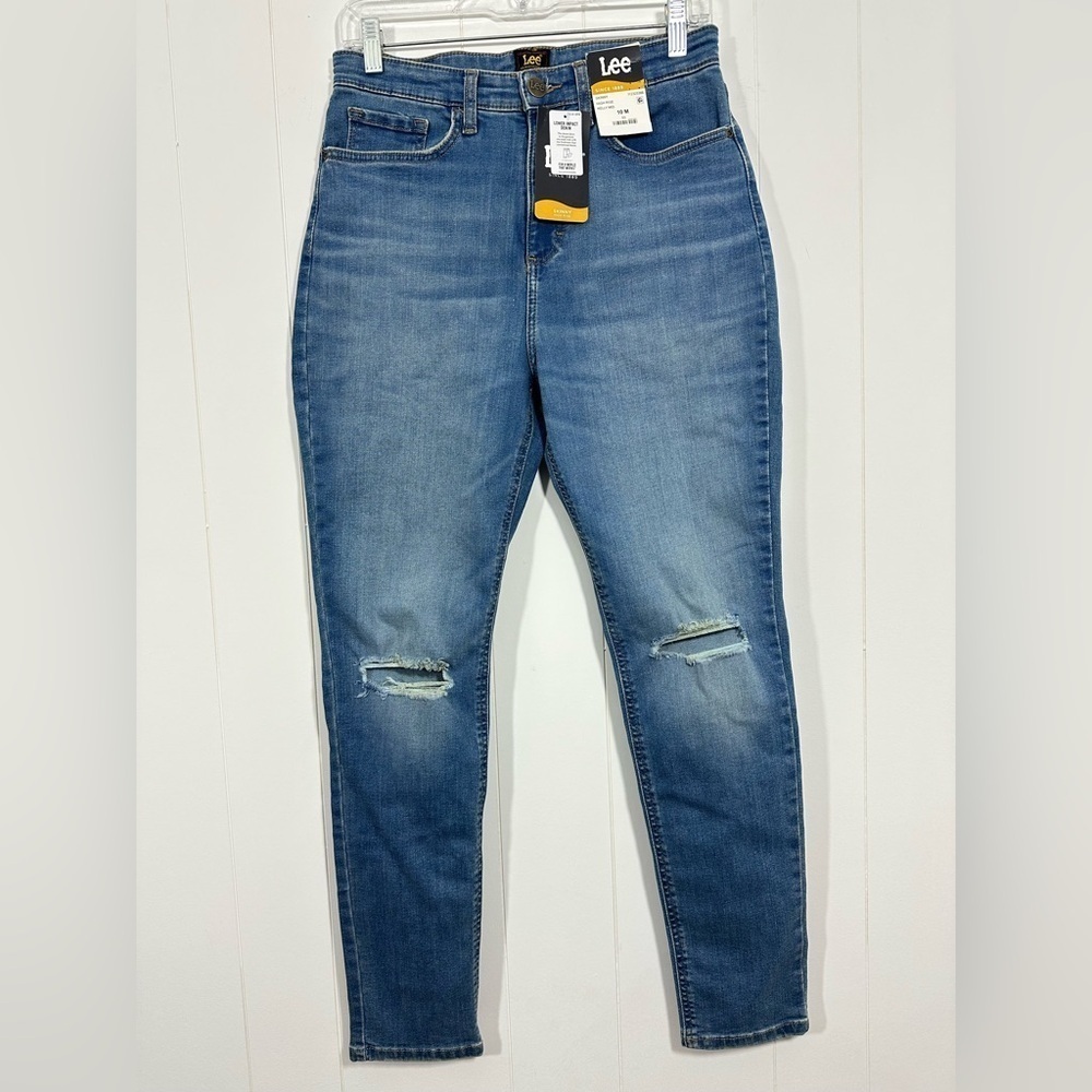 NWT Lee Heritage High Rise Kelly Mid Skinny Denim Blue Jeans Sz 10 M Distressed - Picture 3 of 12